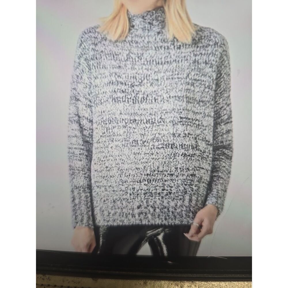 Alice + Olivia Lizzy Chunky Turtleneck Knit Sweater XS Black White Cashmere Wool